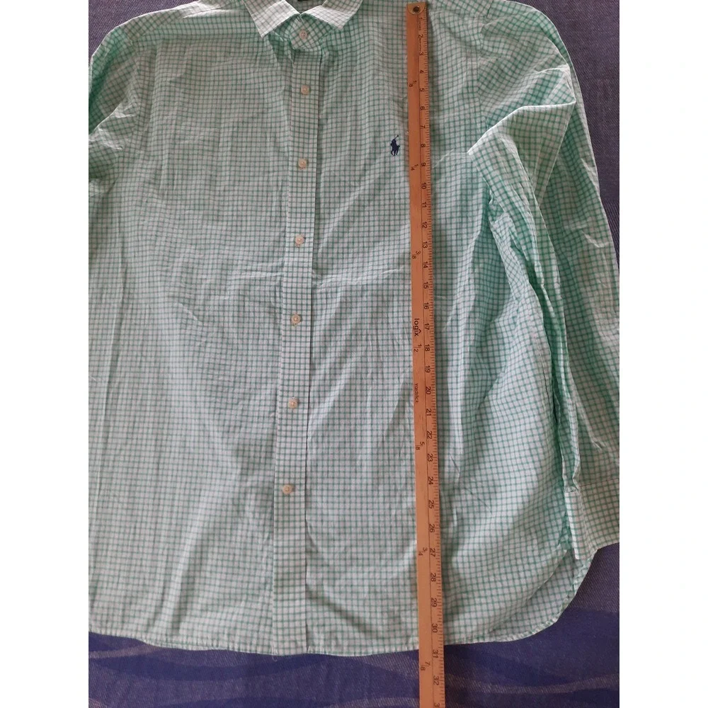 Polo Ralph Lauren Mens Custom Fit Gingham Button Down Shirt Green White Size 18